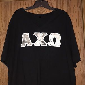 Alpha Chi Omega V-neck shirt.